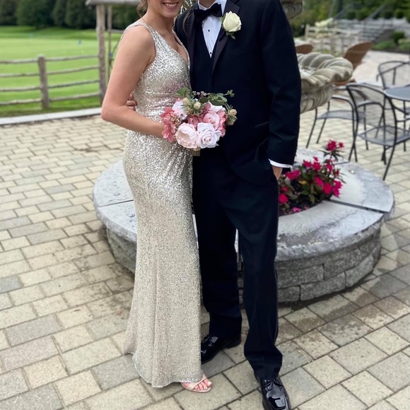 David’s Bridal Champagne Gold Sequin Dress - Picture 3 of 3